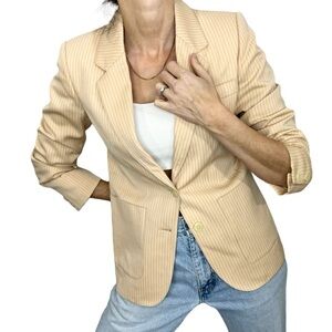 Vintage 70s union made 100% wool peachy tan pin stripe tailored jacket blazer 38